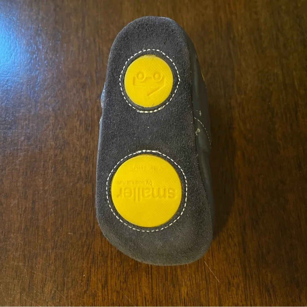 Gray Baby Shoes with Yellow Flower Accent